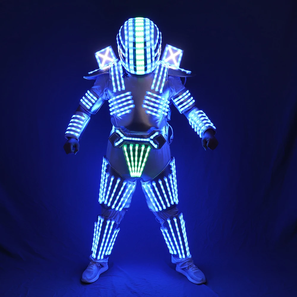 Robot uprawny, kolor RGB LED, kostium męski, świecąca odzież LED, ubrania taneczne, do nocnych pałek, imprez, KTV