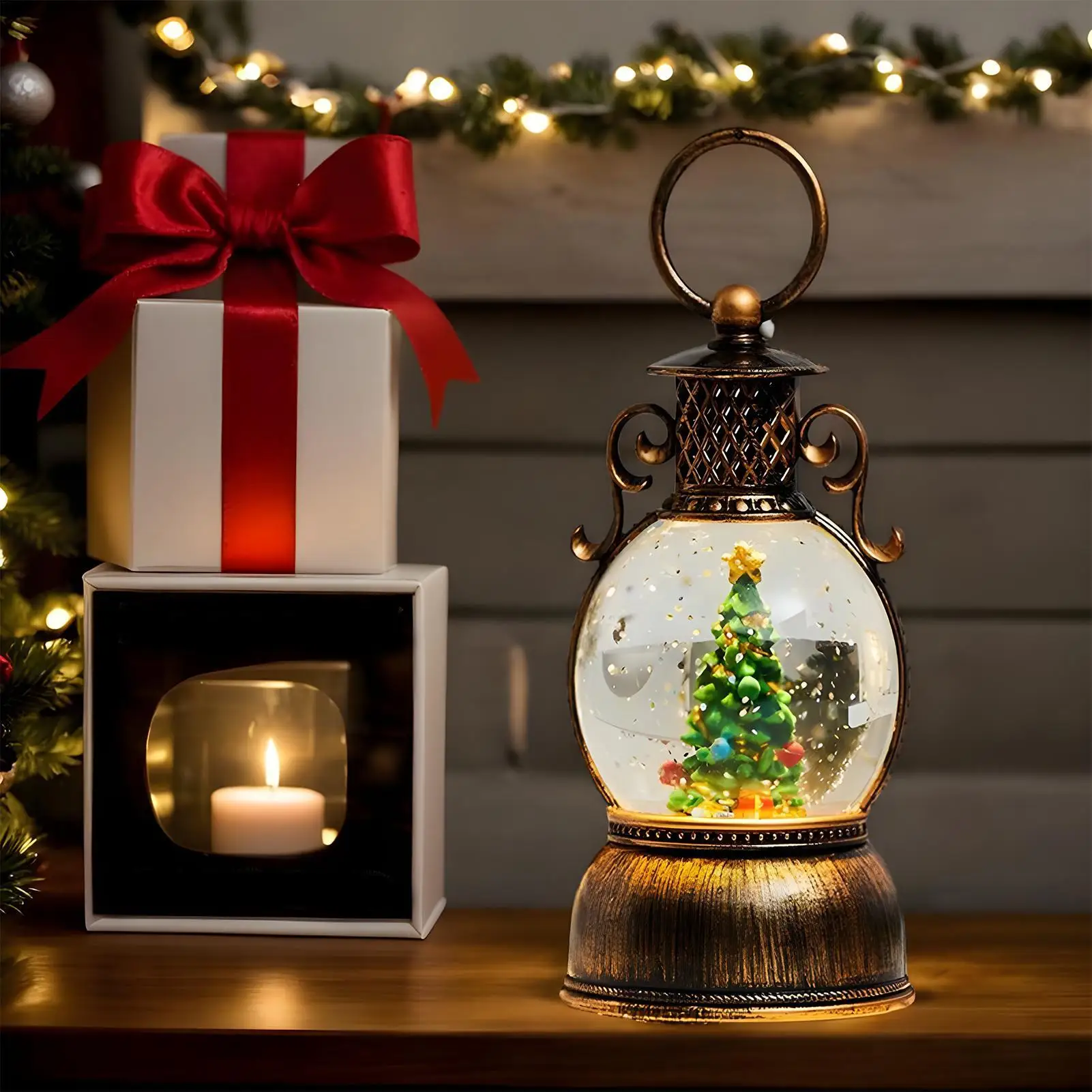 Snow Globe For Christmas 6-Hour Timer With Handle Lighted Christmas Globe Santa Decor For Friends Teens Men Women Mantel Dining