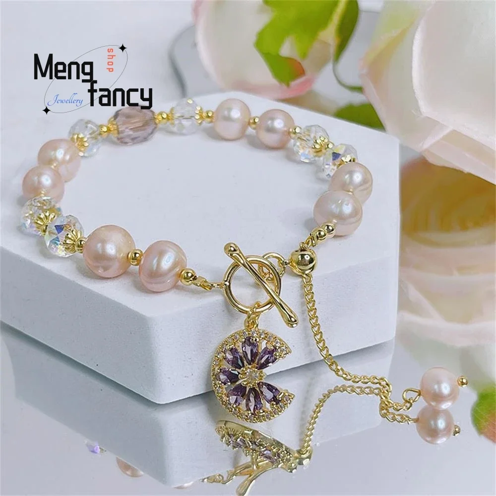 

Personality Cold Wind Pearl Femininity Butterfly Micro-Inlaid Sunflower Pearl Bracelet Simple Exquisite Elegant Fashion Jewelry