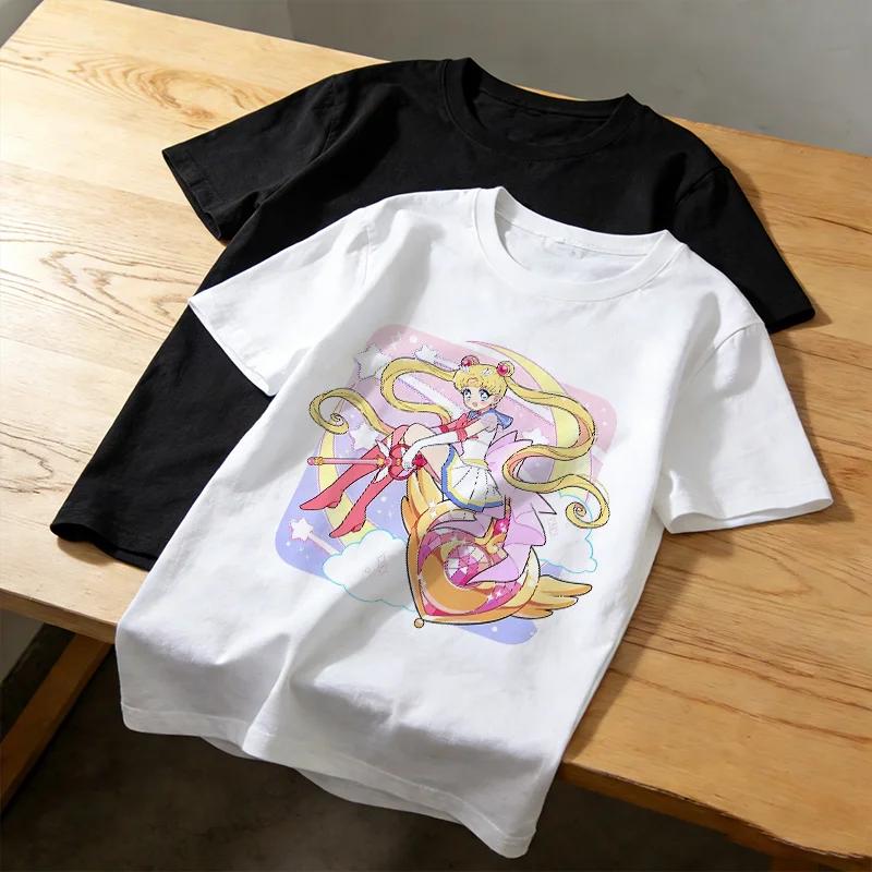 Sailor Moon Luna Anime Printed Cotton T-shirt Girls Casual Short Sleeve Tops Summer Streetwear Graphic Cute Tee Harajuku Tshirt