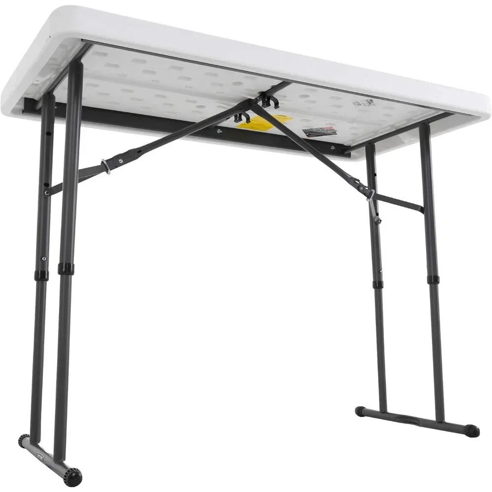 Mesa utilitaria plegable ajustable de altura comercial, 4 pies, granito blanco