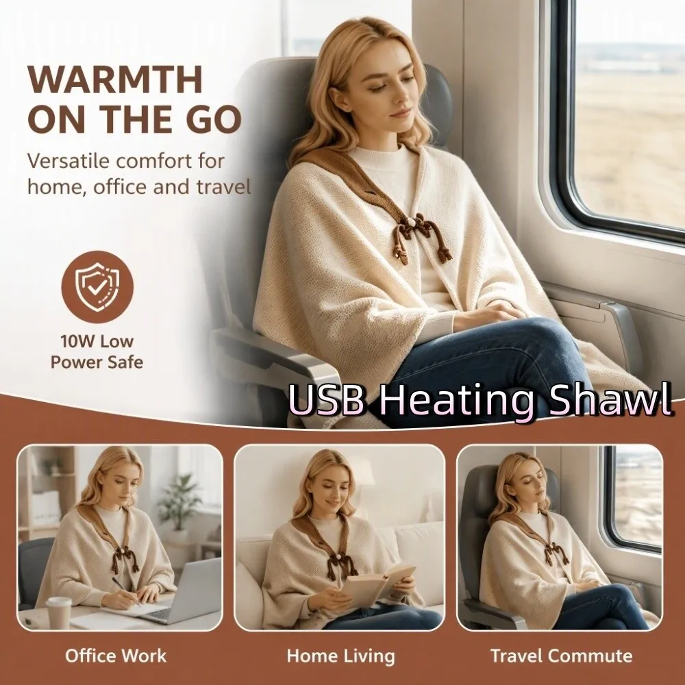 Multi-purpose Washable USB Heating Shawl 3 Heated Level USB-Powered Electric Blanket Portable Soft Heated Mat Car Use