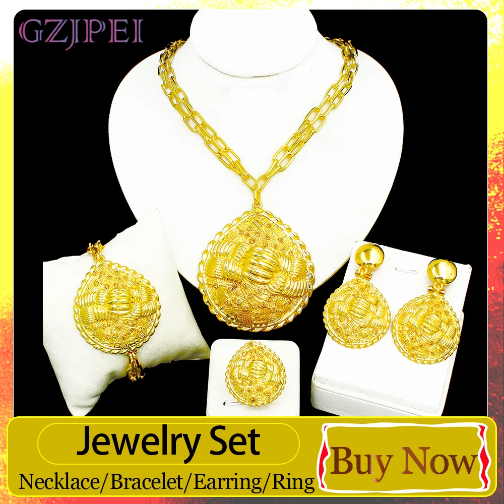 

GZJPEI Classic Geometry Jewelry Set Dubai 18K Gold Color Jewelry Accessories For Women Wedding Jewellery Valentine's Day Gift