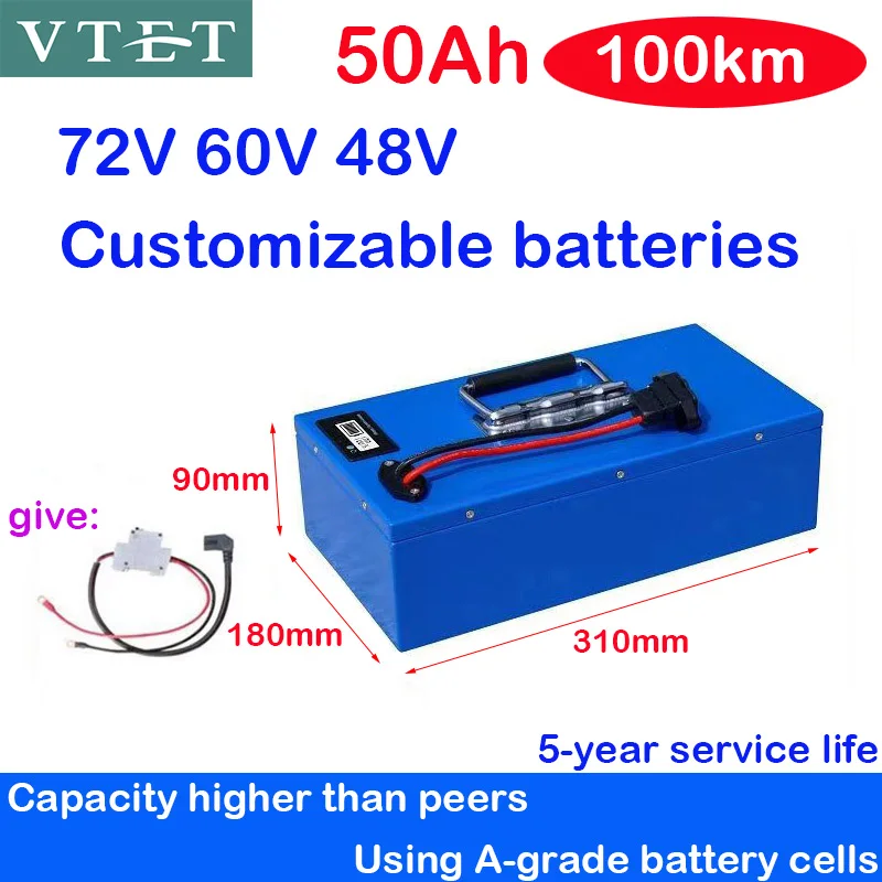 

New Electric Lithium Battery Pack 72V60V48V 50AH Super Capacity 100km Motorcycle Tricycle Bicycle Ningde Era Recargables DIY