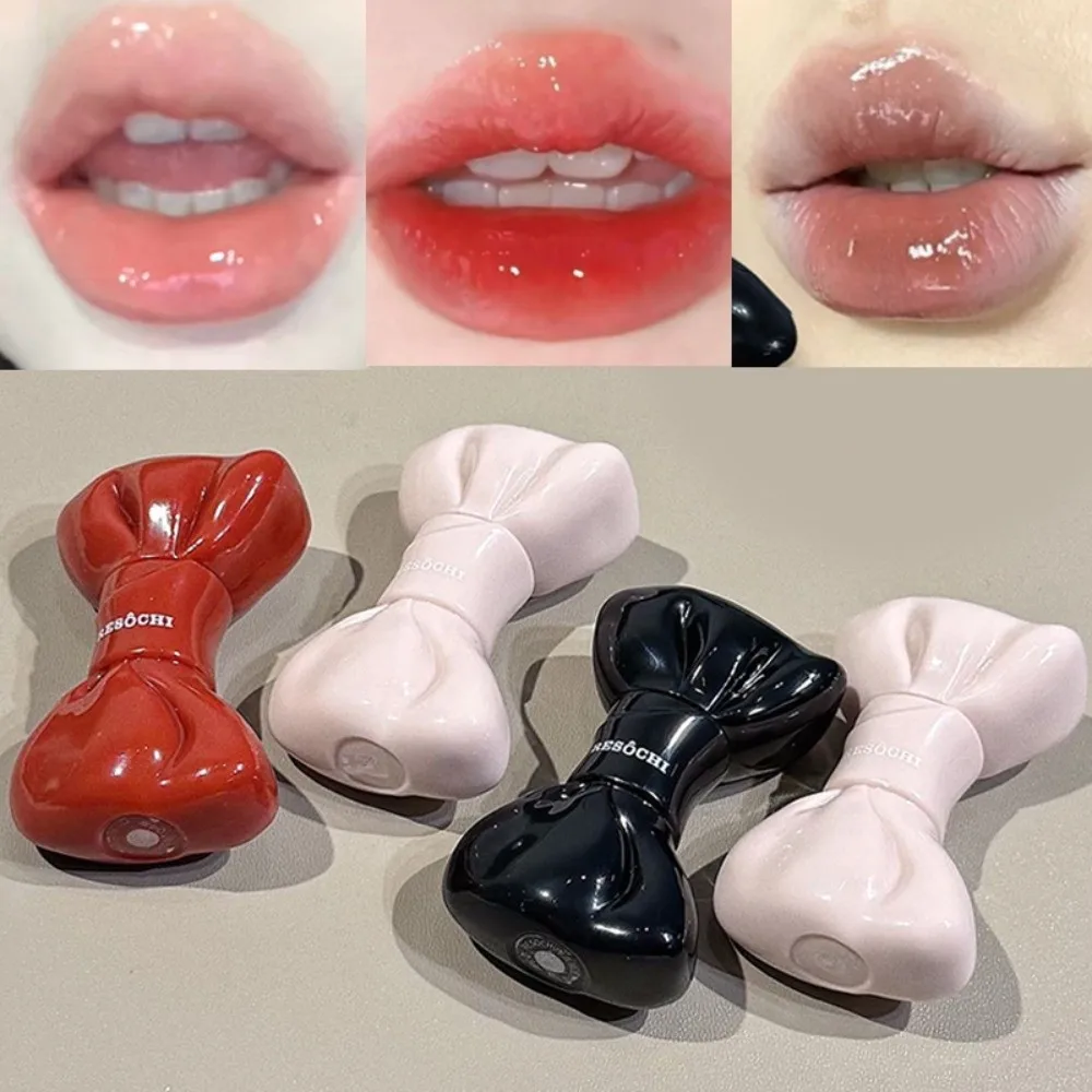 Sweet Bow Tube Jelly Mirror Lip Gloss Moisturizing Watery Texture Bowknot Lip Tint Long Lasting Non Sticky Liquid Lipstick Women