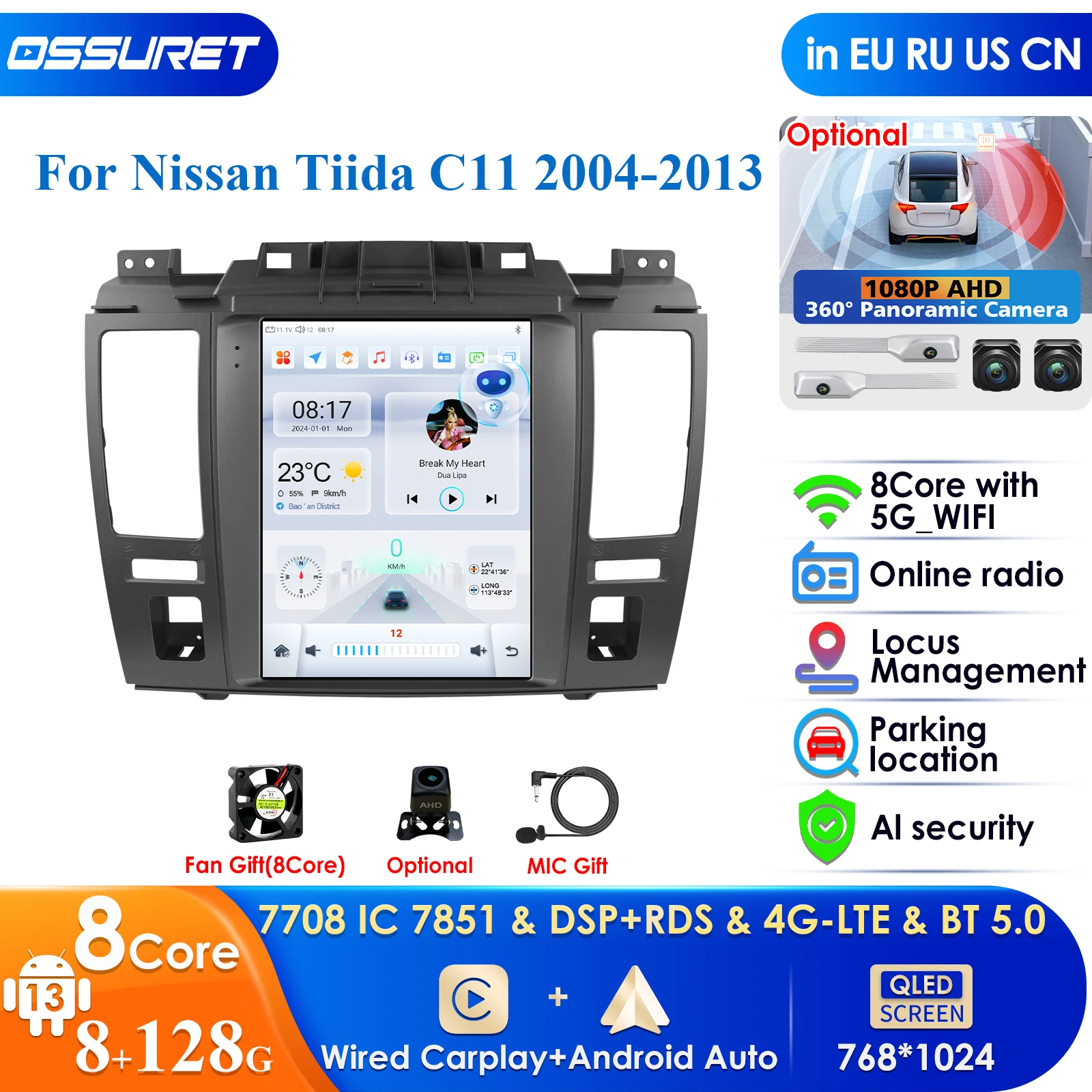 2 Din 9.7 ''Android 13 Autoradio per Nissan Tiida C11 2004-2013 Lettore Multimediale di Navigazione GPS Tesla Stile Carplay Stereo WIFI