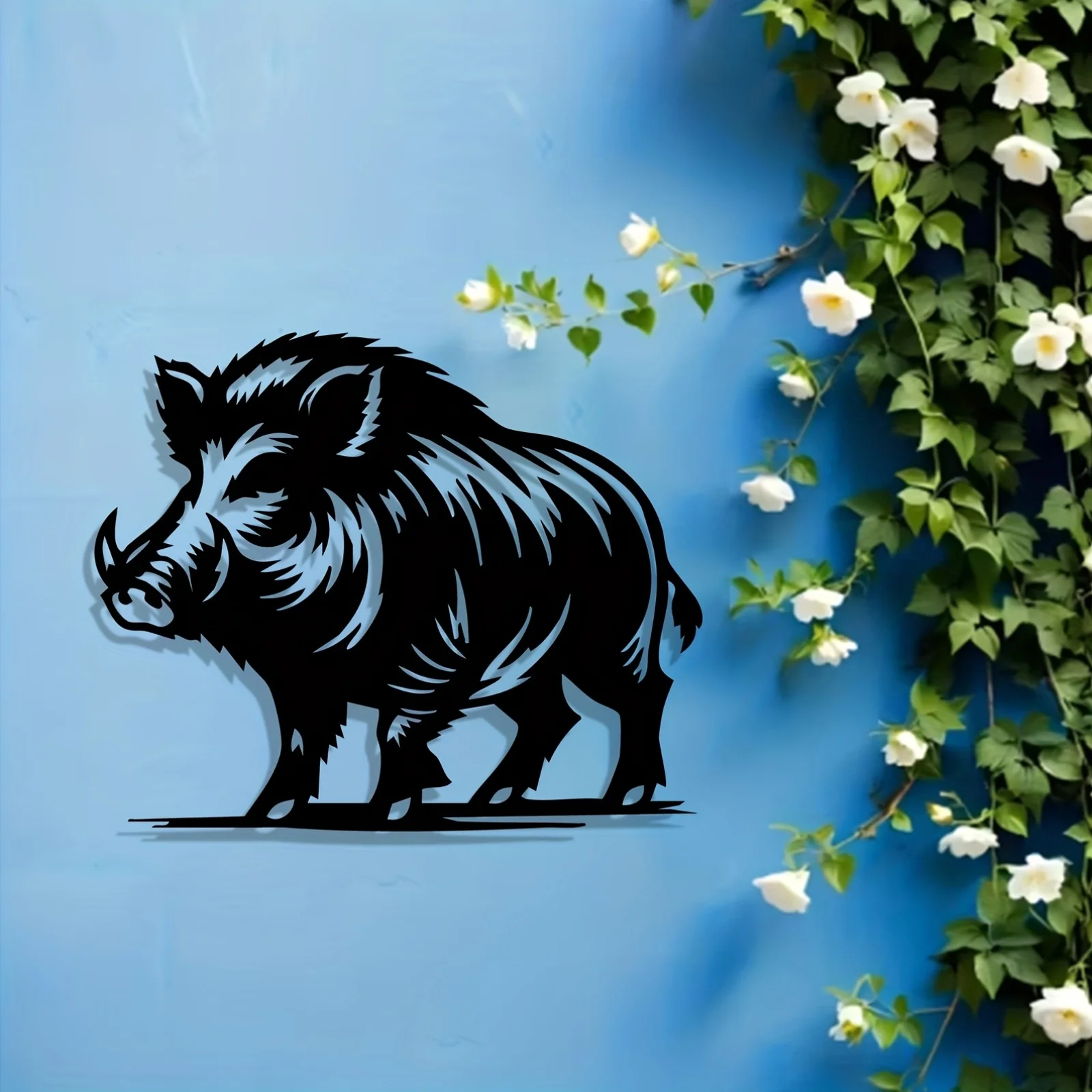 Brand 2D Flat Wild Boar Metal Wall Art,Laser‑Cut Striking Wildlife Silhouette Mural for Living Room Garden Fence Indoor Outdoor