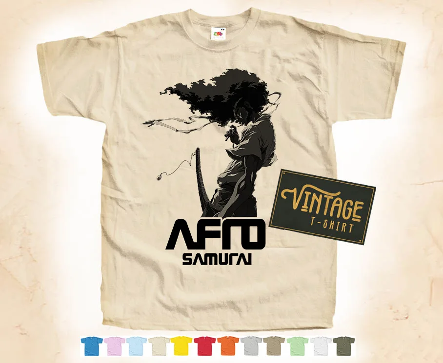 

BLACK Print: Afro Samurai T shirt Natural VINTAGE Poster Cotton S-5XL