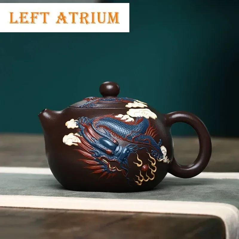 

400ml High-grade Yixing Purple Clay Teapot Handmade Dragon Pattern Xishi Tea Pot Classic Beauty Kettle Chinese Zisha Teaware