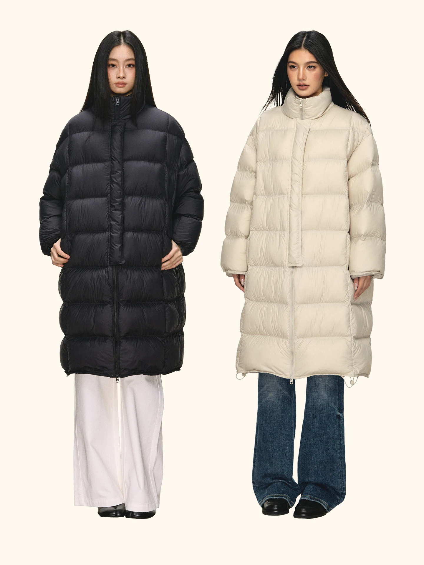 

Anna Aneae Women's Long down Jaet White Du Feather Loose Fit Stand Collar Winter Warm Thiened Zipper Closure Coat
