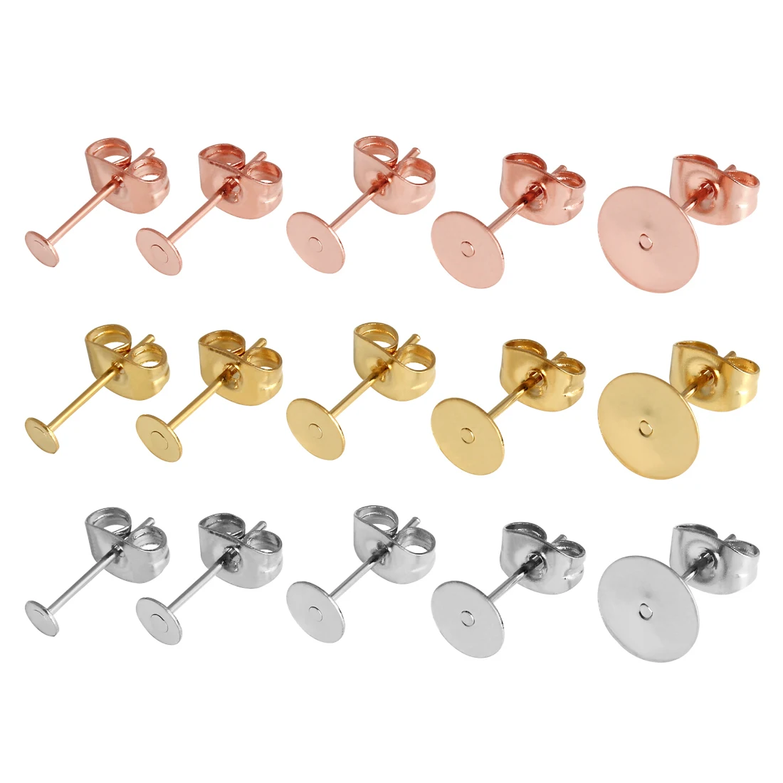 Real Gold Plated Stainless Steel Blank Post Earring Studs Base Pins With Earring Plug Findings Ear Back For Jewelry Accessories