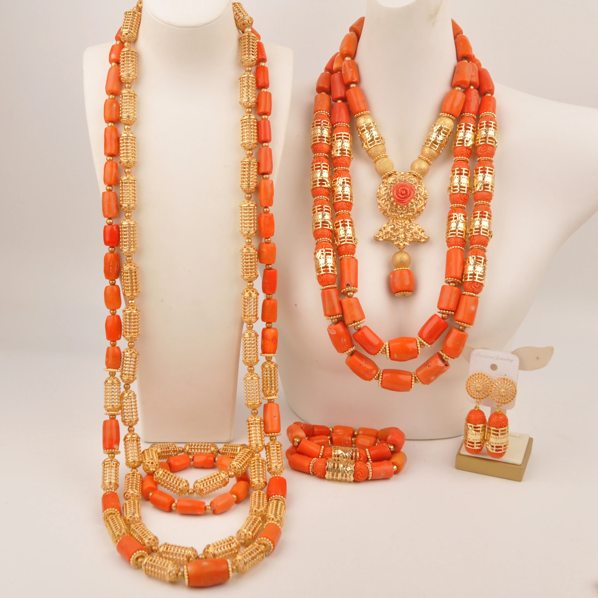 

Orange original coral beads nigerian bride wedding jewelry collection