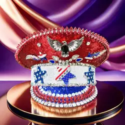 HongLuan Eagle Badge Military Caps Red White Blue Sequin Women's  Party Hat Rhinestone Festival Captain Hat Bachelorette Parties