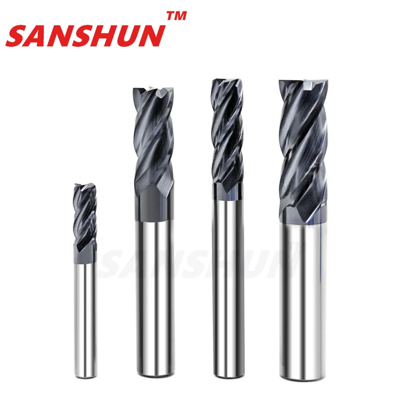 HRC55tungsten steel alloy milling cutter 4 edge end milling cutter coated straight shank flat bottomed milling cutter CNC cutter