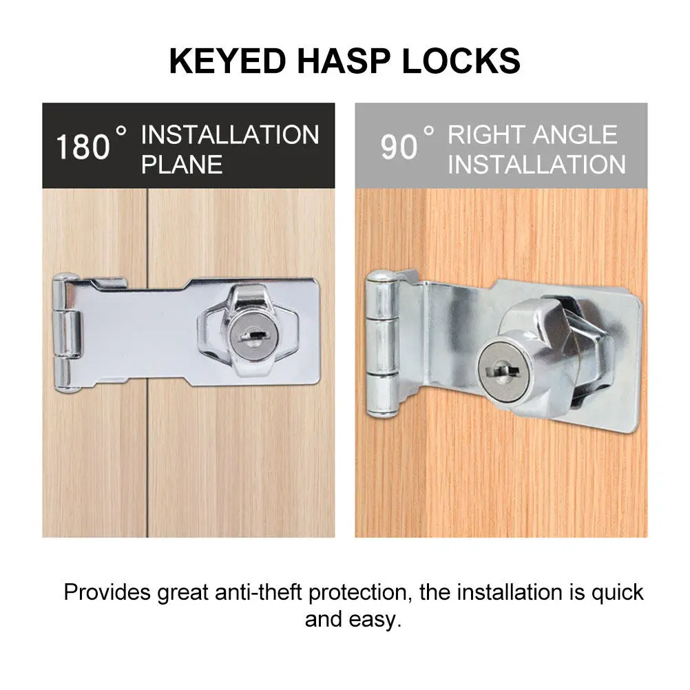 Cabinet Lock Keyed Hasp Locks Stainless Steel Heavy Duty Safety Lock for Small Doors Cabinets Tool Boxes Keyed Hasp Locks
