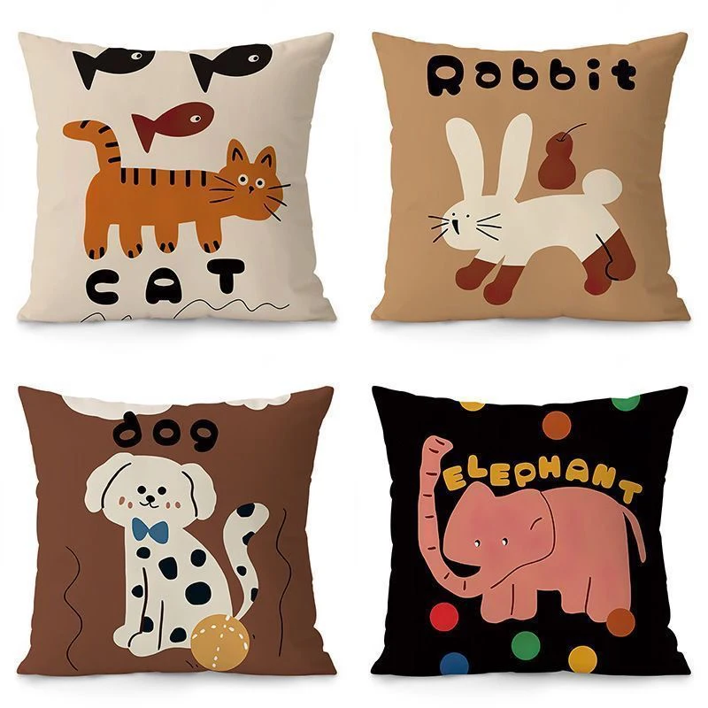 Animal Pattern Throw Pillows Cat Rabbit Dog Elephant Square polyester pillowcase, modern sofa decorative cushion cover