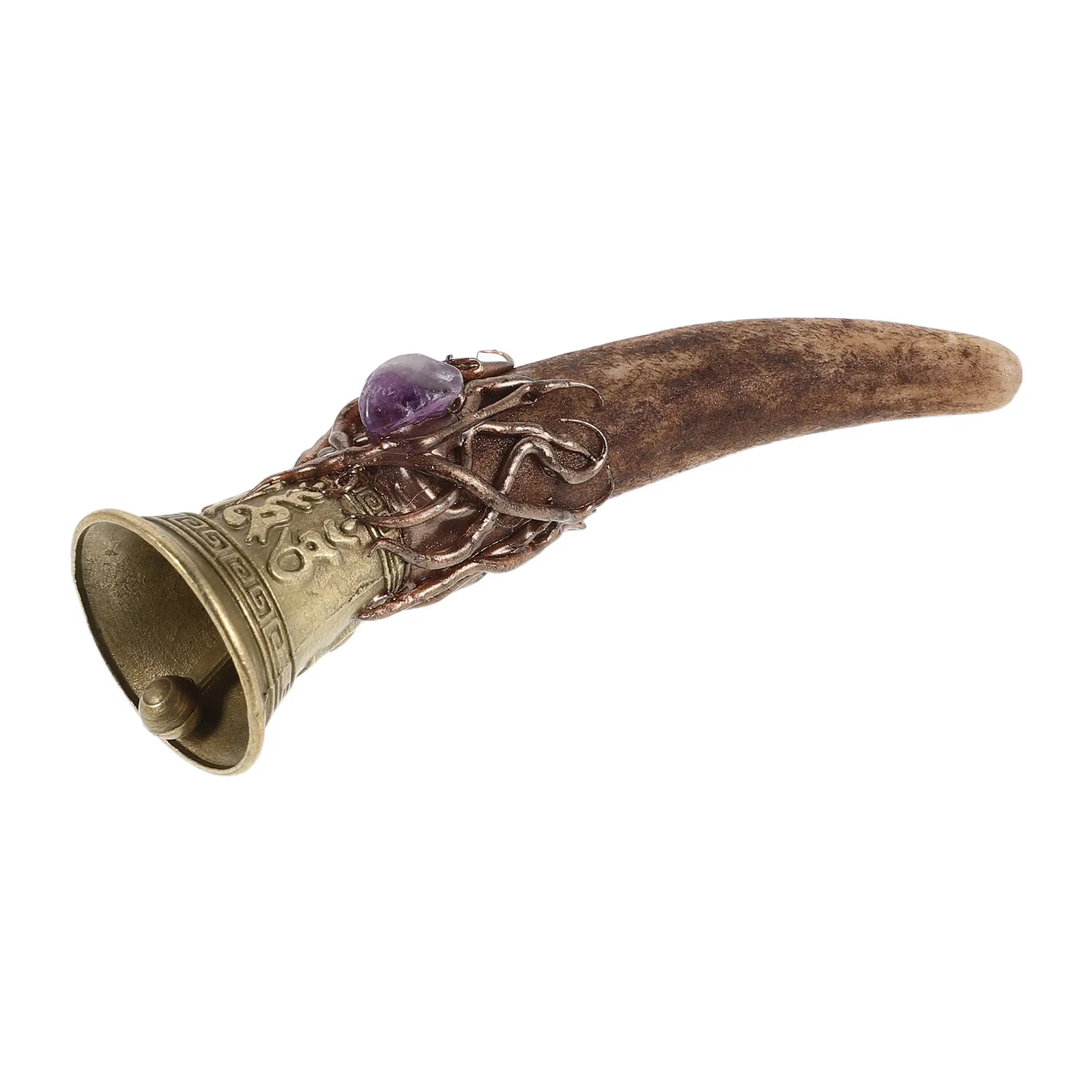 Cloche rituelle en cristal de pierre précieuse naturelle avec décor en bois de cerf pour la méditation, la prière, l'autel domestique, la pleine conscience, la méditation spirituelle