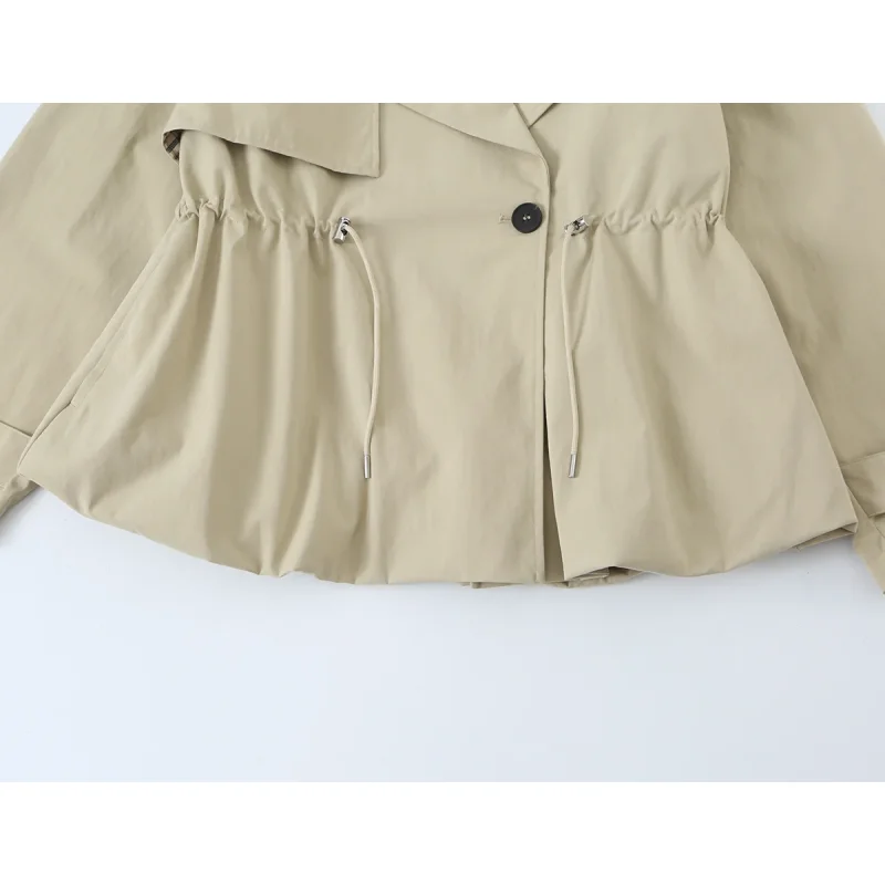 Minimalistische, figurbetonte Jacke für Damen mit Reverskragen und Knopfverzierung, verstellbare Taille, Damen-Herbstmantel mit langen Ärmeln. – Detail 6