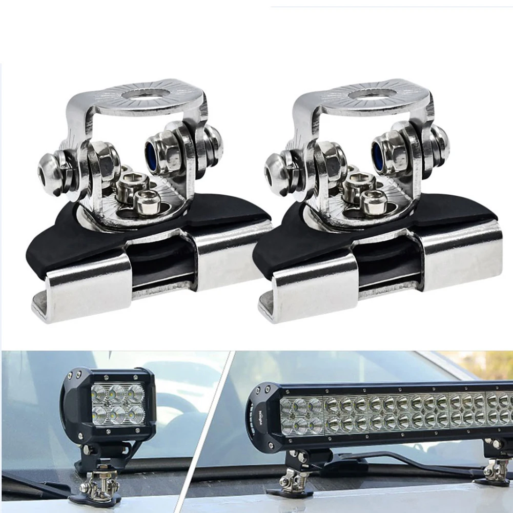 2Pcs Car Hood Light Bar Fixing Bracket Aluminum Alloy Multi Angle Adjustable Pillar Non-Destructive LED Work Light Clamp Holder