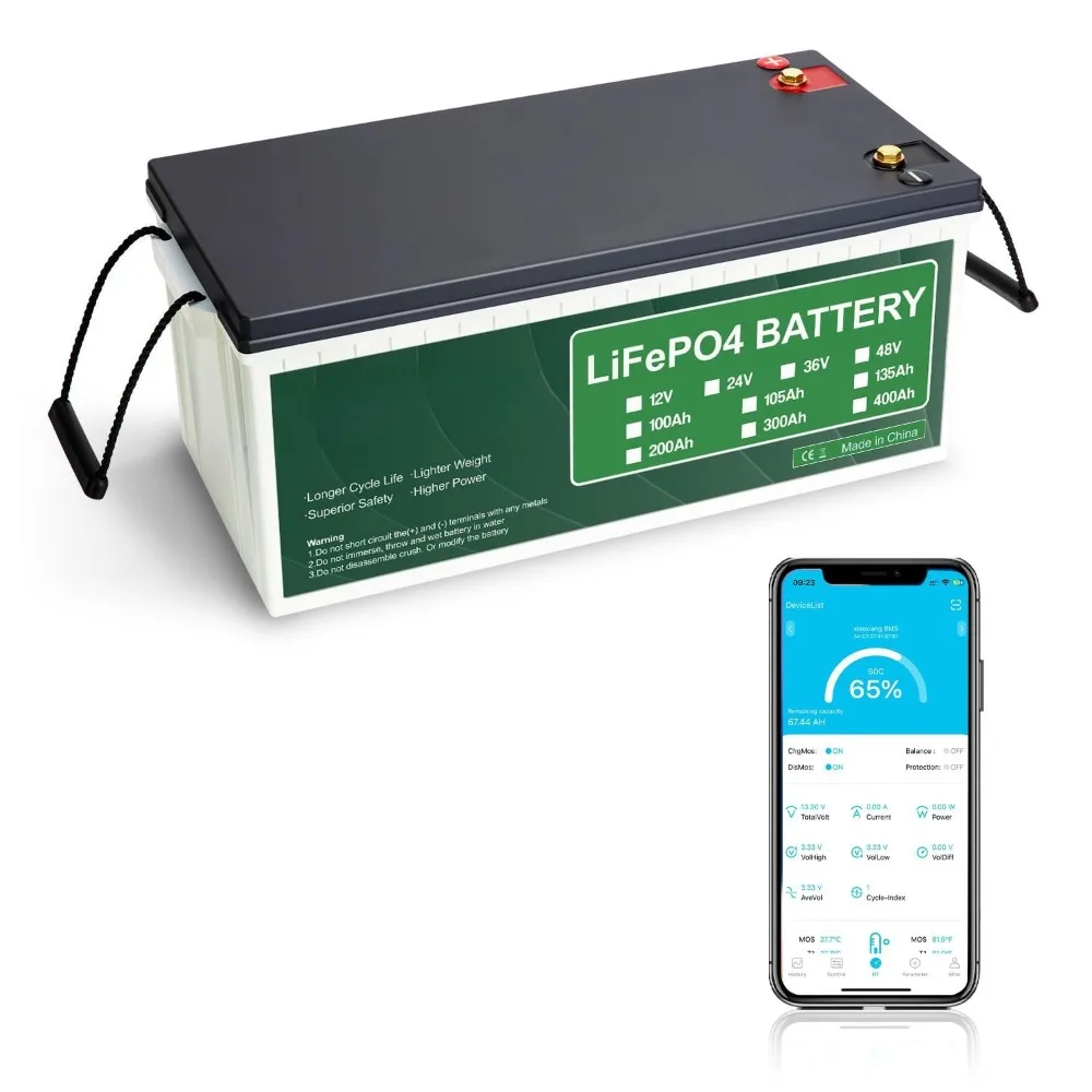 

12V 200Ah Lifepo4 Battery,Built-in 200A Bluetooth BMS,Max 2560W Power Output,10 Years Lifetime 4000-15000 Deep, Customized