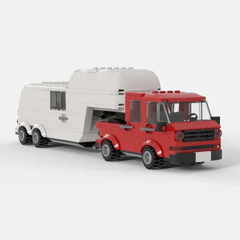 Model pojazdu miejskiego Moc Klocki konstrukcyjne Ciężarówka T3 z przyczepą RV Technologia Klocki modułowe Prezenty Zabawki świąteczne Zestawy DIY Montaż