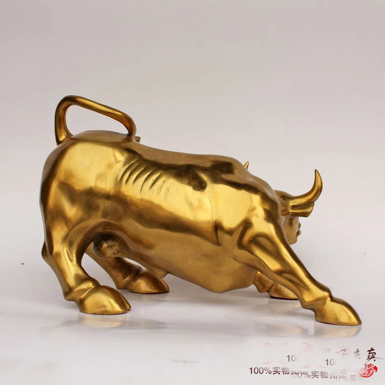 LARGE # Business stock-market flourishes Golden Charging bull Mascot Office home-efficacious Talisman Money Drawing COW statue