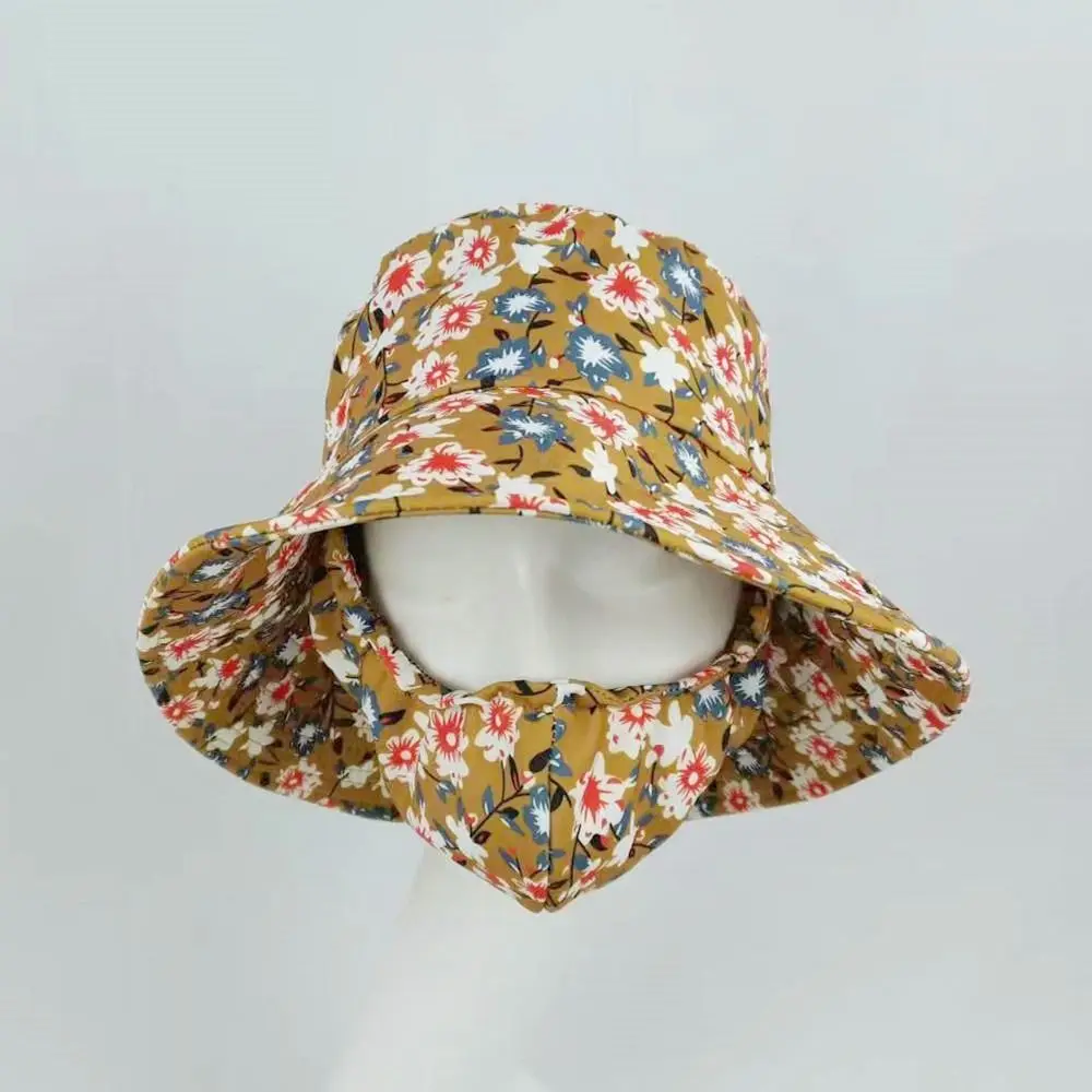 Bucket Hat Tea Picking Cap Flower Protect Neck Anti-uv With Mask Sunscreen Hat Dust Mask Hat Fisherman Hat Unisex