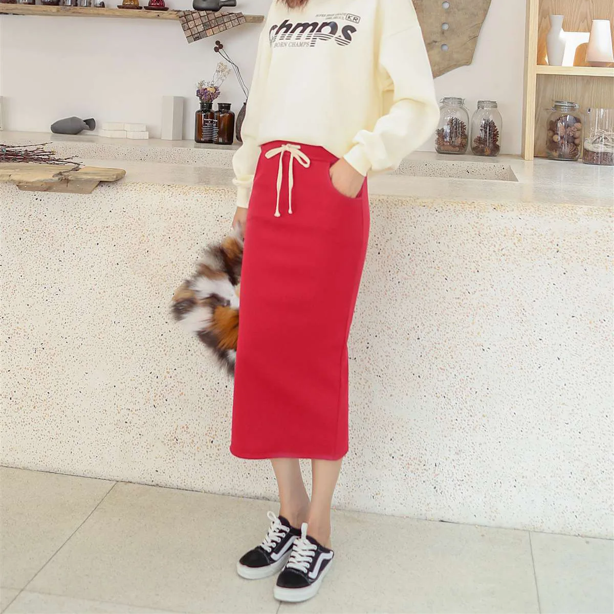 Women's Fashion Summer Skirts Korean Style Knitting Tall Waist Drawstring Solid Color Casual Vestidos Dropshipping RRTBSQ002
