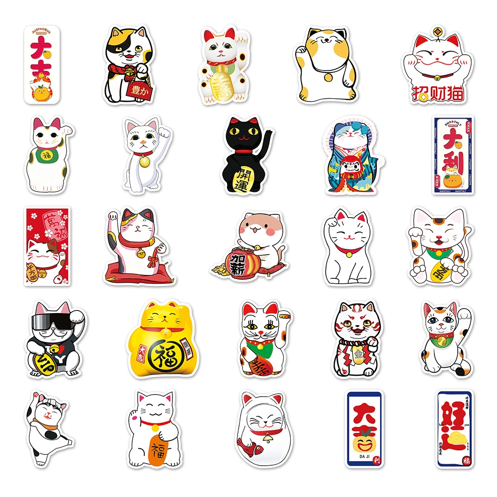 10/30/50pcs Kawaii Maneki Neko Luck Cartoon Cat Decals Stickers Graffiti Laptop Phone Case Car Waterproof Cute Sticker Kids Toys