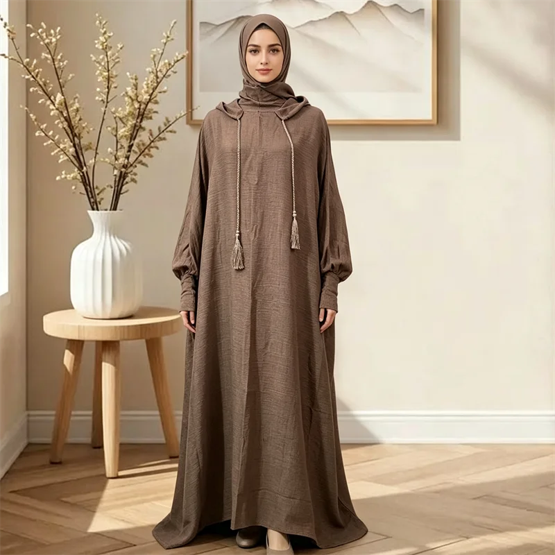 Women Abayas Muslim Ramadan Prayer Clothing With Hooded Jalabiya Solid Casual Arab Robe Eid Djellaba Dress Turkey Kaftan Gown