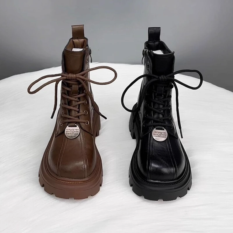 

Детские ботильоны на платформе, кожаные ботинки в стиле ретро для девочек на толстой подошве, новые детские модные кожаные ботинки с круглым носком, классические нескользящие ботинки