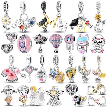 Breloques marguerite rose or Rose, adaptées aux perles de Bracelet en diamant de 4MM, en argent Sterling 925, bijoux de luxe pour femmes, pendentif, cadeau, fabrication de bricolage