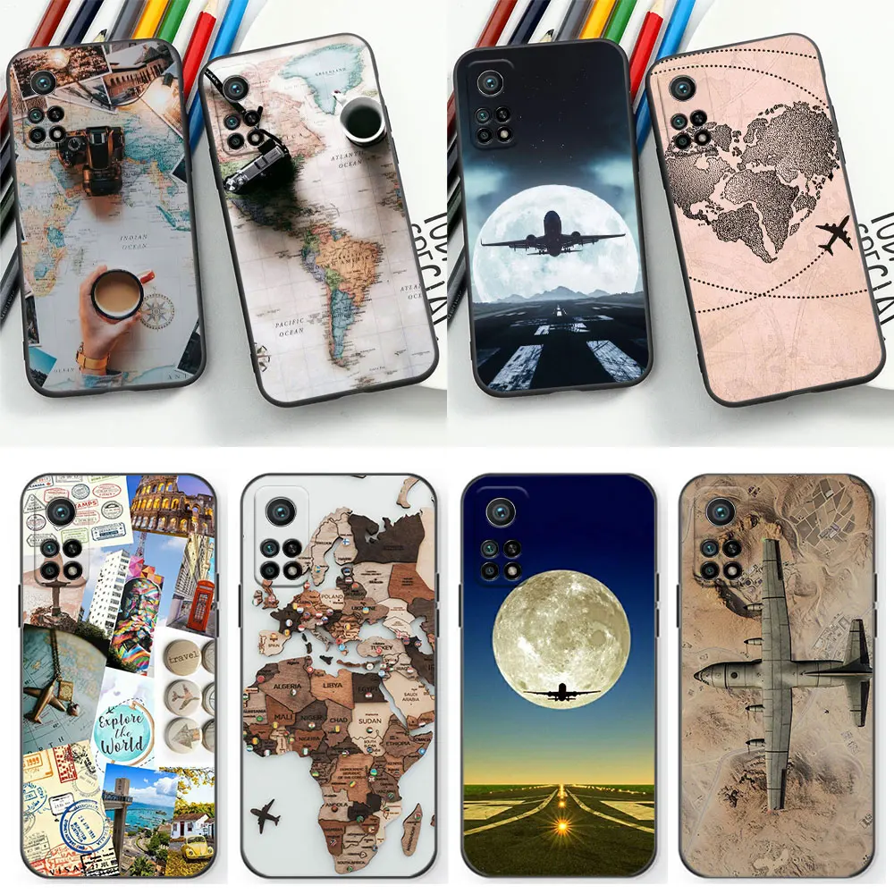 Tourism Travel Airplan Plane Phone Case For Xiaomi Mi 13 13T 12 12T 12S 12X 11 11T 10 10T 9 8 Black Shark 5 4 3 Pro Lite Cover