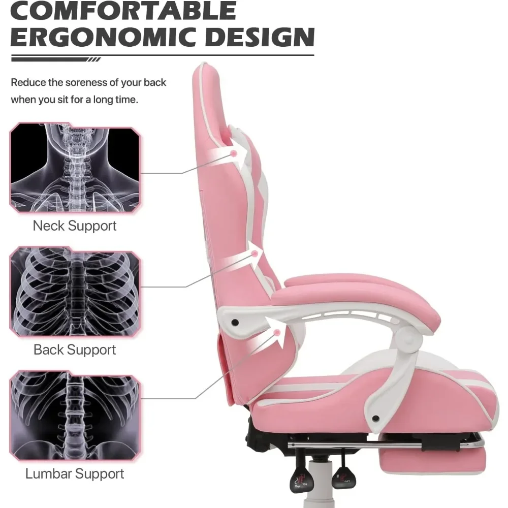 Sedia da gaming ergonomica con poggiatesta e supporto lombare, rotazione alta regolabile in pelle per ufficio o gioco