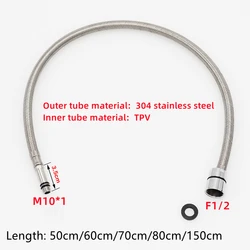 50/60/70/80/150cm F1/2 M10*1 Replacement Faucet Hose Pull Out Hose 304 Stainless Steel Hose Tube Shower Kitchen Accessories