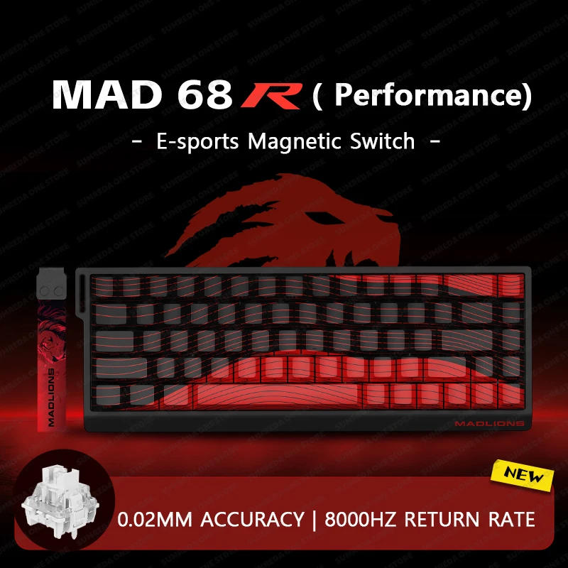 

Новая механическая клавиатура с магнитным переключателем серии MADLIONS MAD60 MAD68, индивидуальная электронная спортивная клавиатура 0,04RT, 8K, частота запуска 0,125 мс, задержка