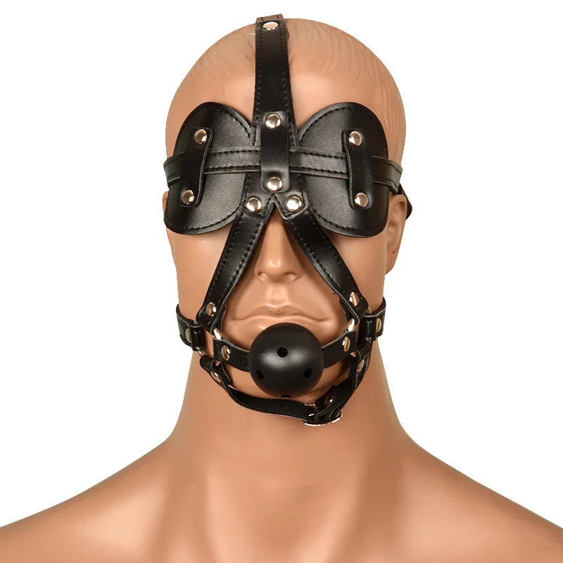 

Hot selling adult toys, leather harness type eye masks with mouth plugs Sex Play Set Couple stimulation 18 SM sexual products