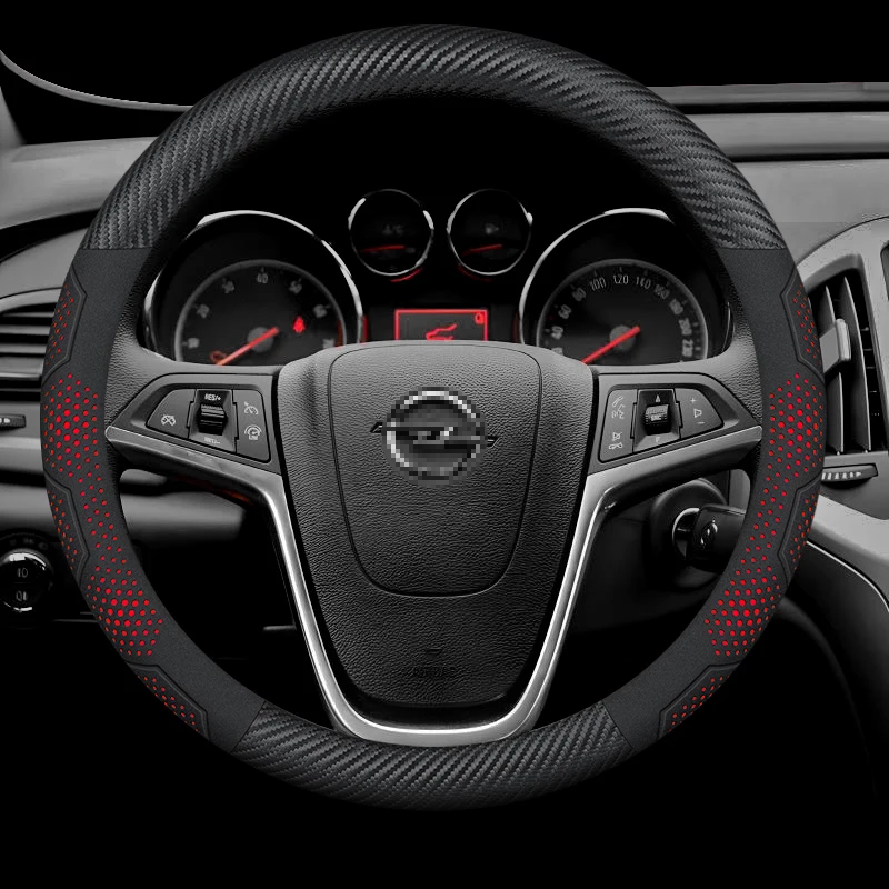 

Opel OPCline ASTRA CORSA INSIGNIA MOKKA VECTRA GTC Tigra Carbon fiber Suede Leather Car Steering Wheel Cover Auto Accessories
