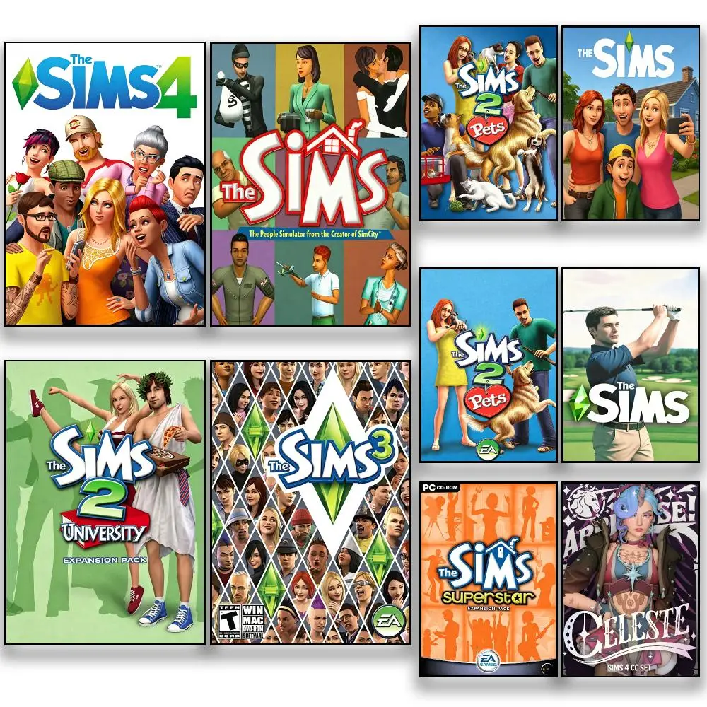 Game Simulation T-The Sims Poster HD Removable Wall Art Gift Bedroom Lounge Dorm Office Gaming Cafe Bars