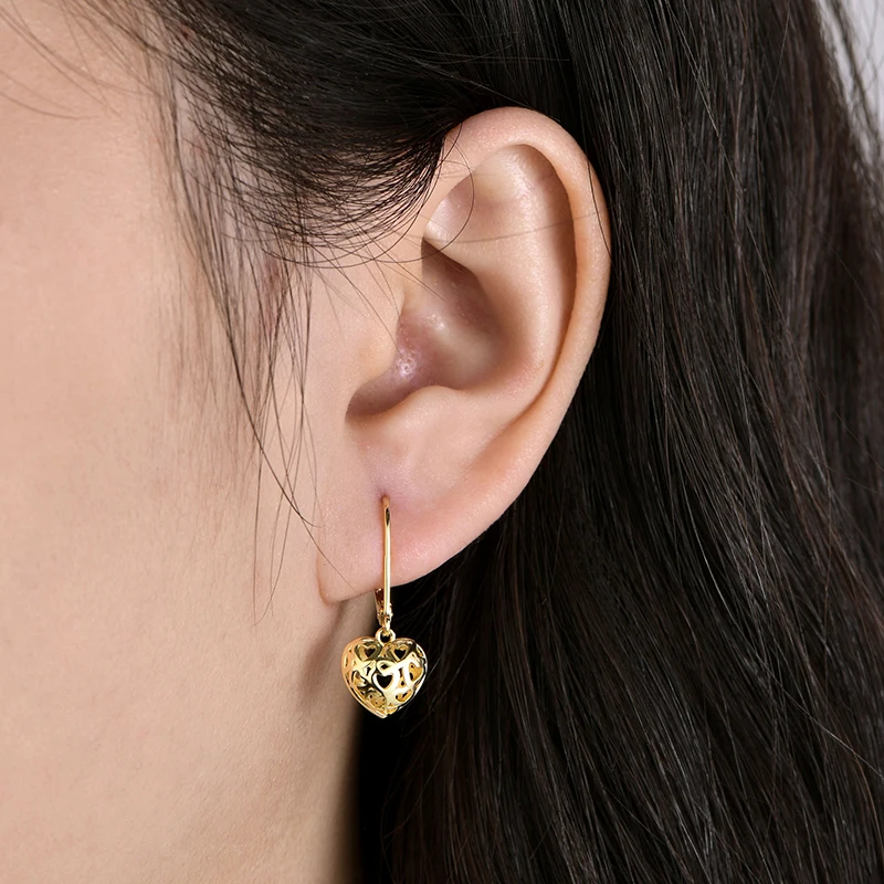 Anziw 2026 Trendy Hollow Out Design Heart Dangle Hoop Earrings 14K Gold Filled Leverback Earrings For Women Wedding Jewelry Gift