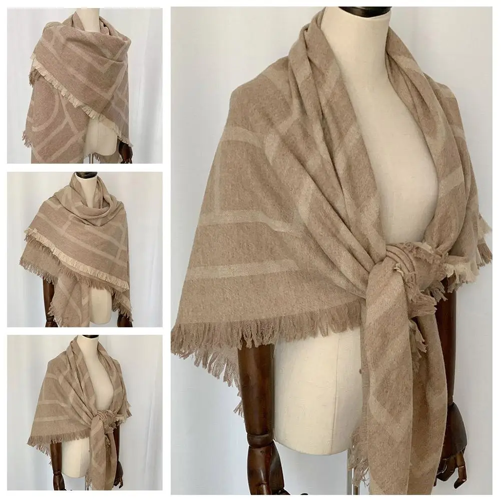 2025 Fashion Muffler Scarf Women's Jacquard Square Scarf Autumn And Winter Thick Cashmere Shawl Ins Same Geometric Wool Scarf