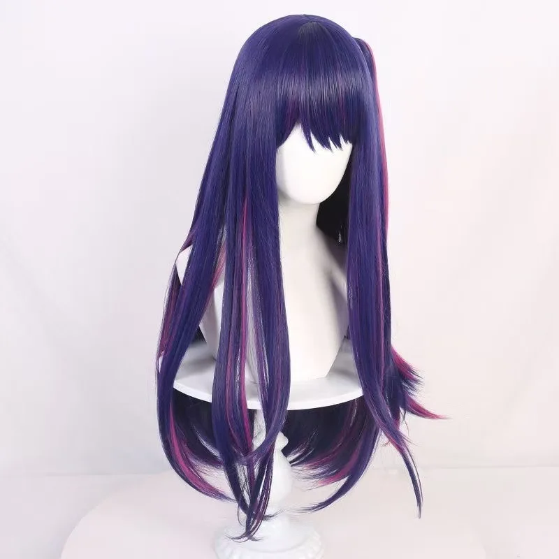 Purple highlights, pink with ponytail and single straight hair are optional. I recommend the children's anime Hoshino Ai wig