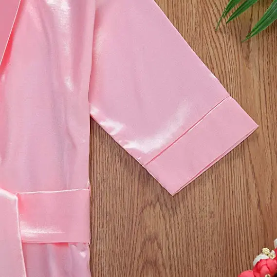 Baby Girl Solid Color Pajamas Silk Satin Gown Sleepwear Plain Kimono Robe Toddler Kids Nightwear Outfit