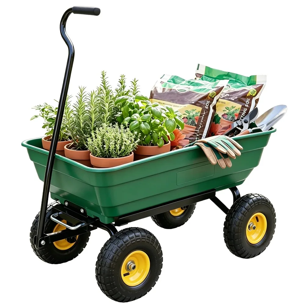 Garden Dump Cart Wagon 600 Lbs,Heavy Duty Yard Wheelbarrow