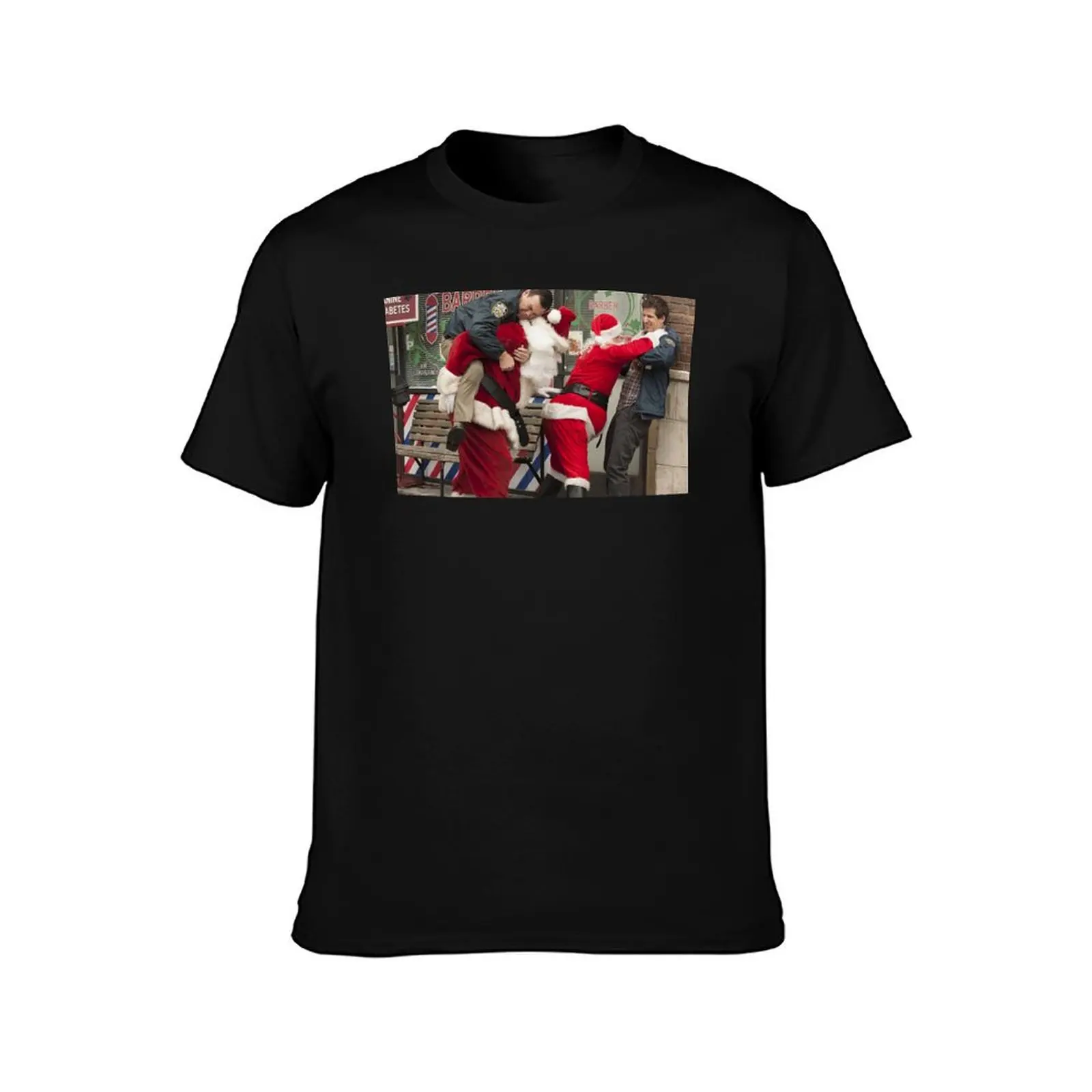 Funny Christmas - Fighting with Santa Claus T-Shirt Work Basic Short Sleeve Top T-Shirt