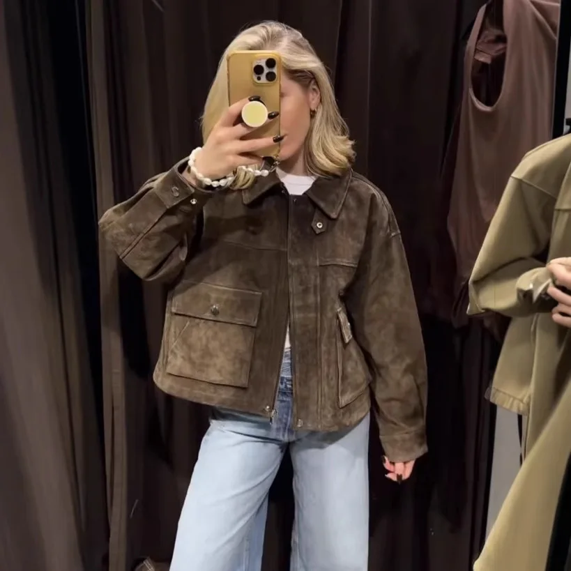 

Retro Style Double Pocket Jacket Women's Fashion Outerwear Vintage Look Clothing Quick Delivery