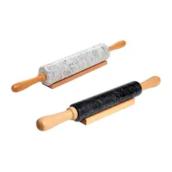 Deluxe Marble Rolling Pin with Wood Handles and Base Baking Roller Cake Pizza Tools Rolling Pin for Pasta Pastry Baking Pizza