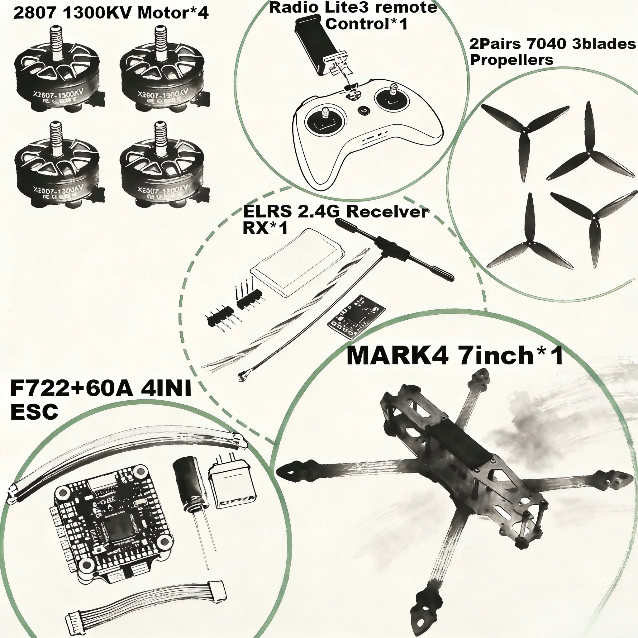

Rctosky MARK4 V2 7inch F722 Flight Control 45/60A 4INI ESC rack drone FPV carbon fiber PV Racing Drone Quadcopter Freestyle