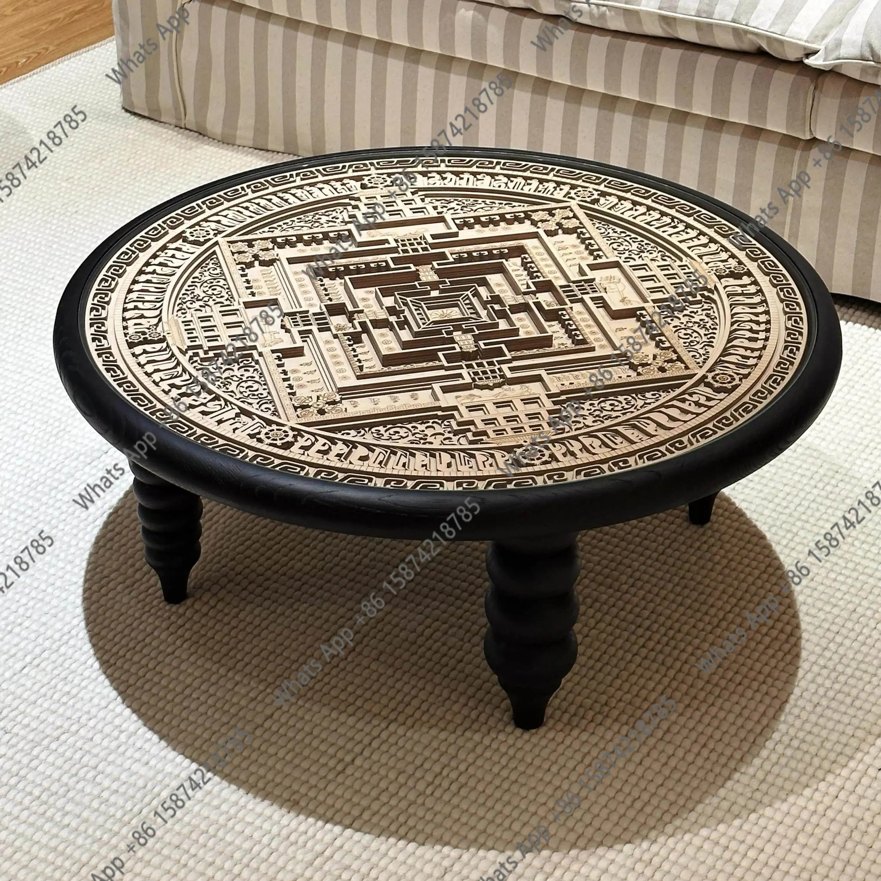 K French Minimalist Medieval Style Stacked Wood Round Living Room Home Coffee Table Side Table Designer