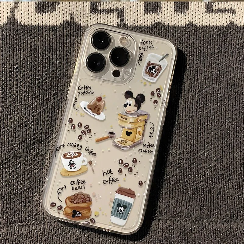 

Cartoon Cute Coffee Beans Mickey Coffee Machine Dessert Phone Case For iPhone 11 12 13 14 15 16 17 Pro Max Plus Anti-fall Cover